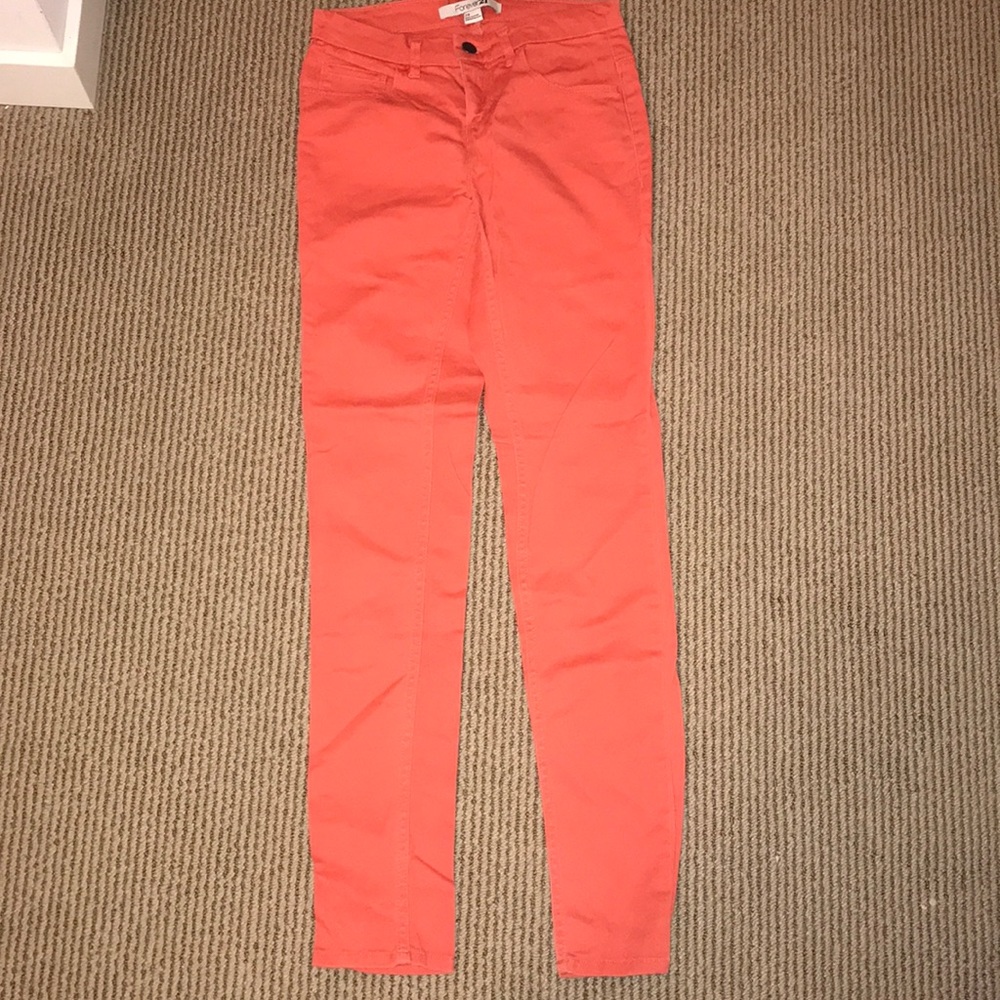 F21 red/orange skinny jeans
